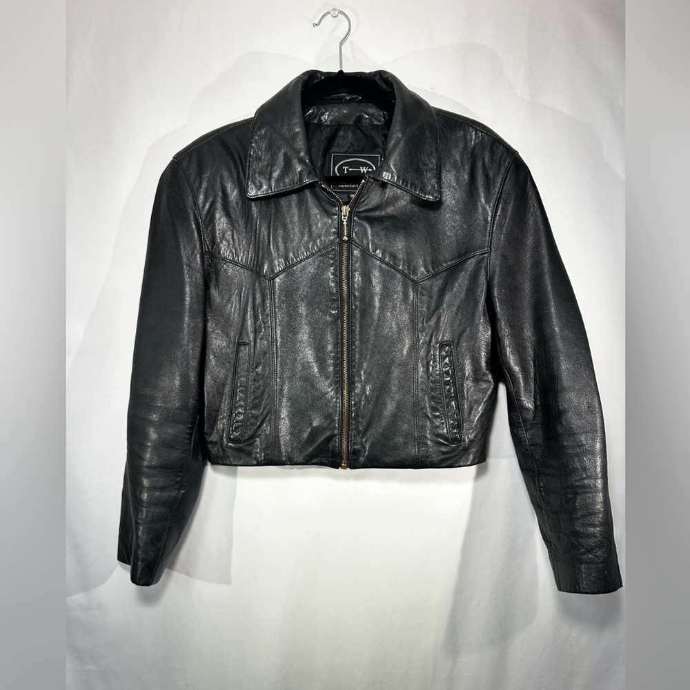 Tannery West Cropped Black Leather Western Jacket
